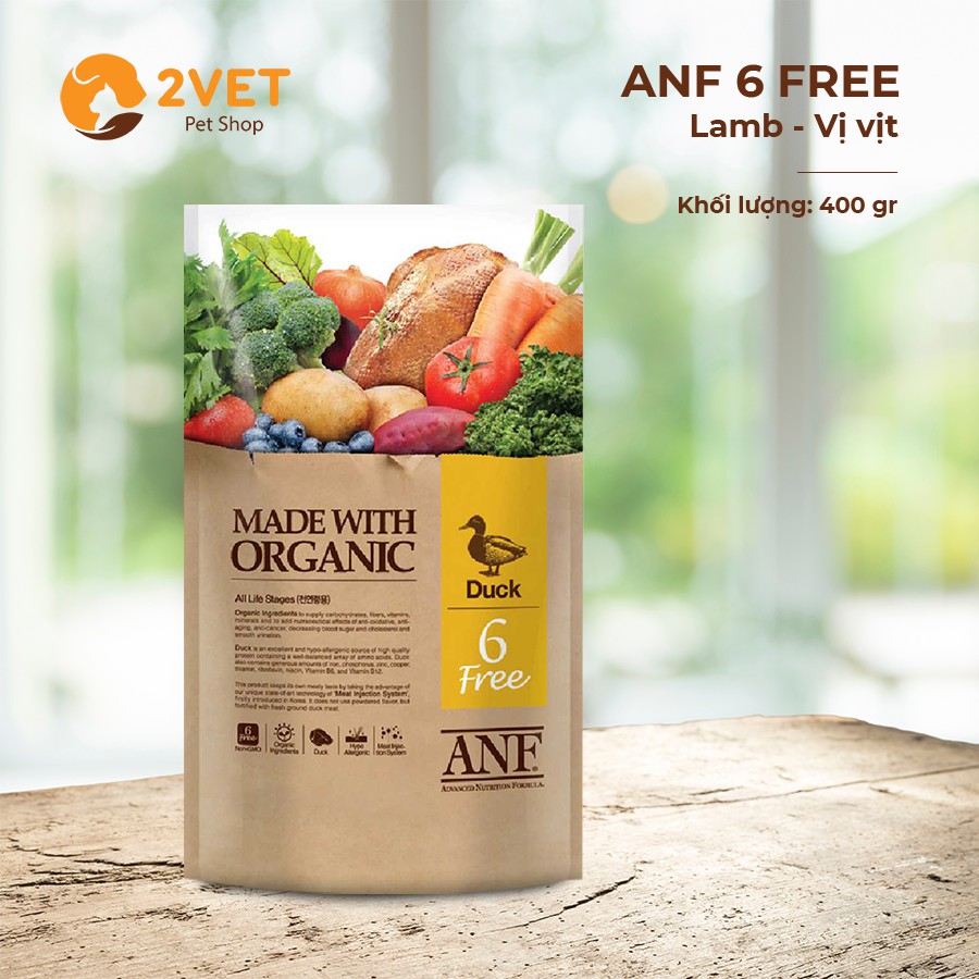 Đồ Ăn Cho Chó - Thực Phẩm Hạt Khô ANF 6 Free Organic Duck - Vị Thịt Vịt - Túi 400G - Thức Ăn Hạt Hữu Cơ Từ Hàn Quốc