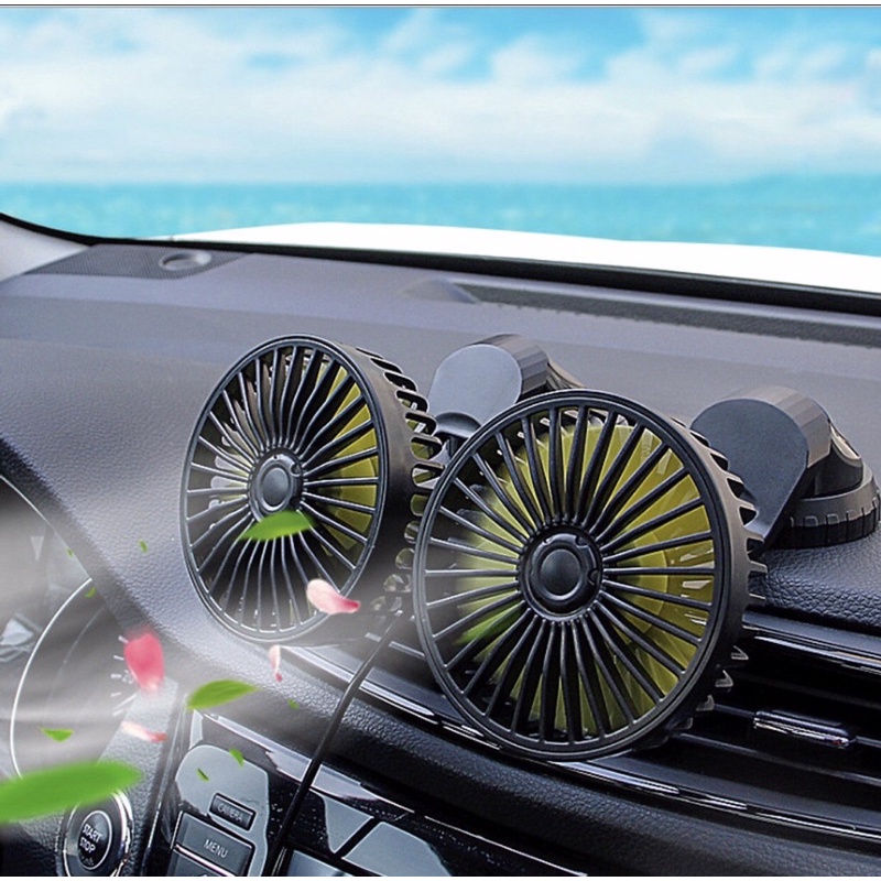 Quạt máy đôi mini 12v, 24v xoay 360 tiện ích trên ô tô, xe hơi cao cấp