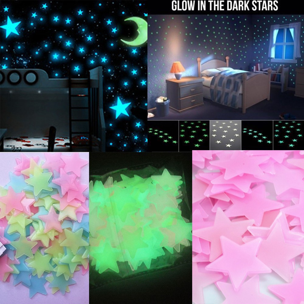 Gói100 ngôi sao dán tường dạ quang 3cm lấp lánh 1588