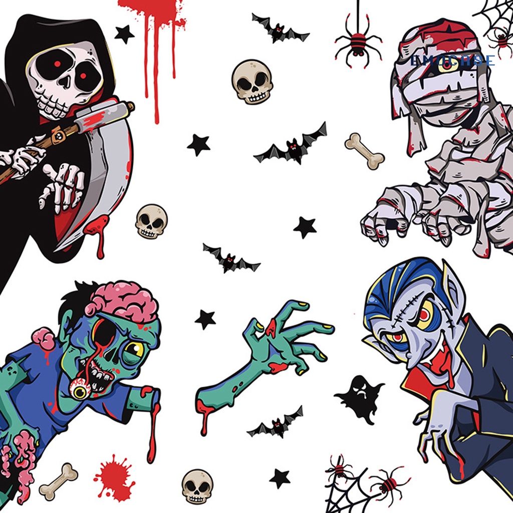 Ny- Nhãn Dán Tường PVC Chống Thấm Nước Họa Tiết Halloween Trang Trí Không Khí Bí Ngô Dơi Ma Haunted House