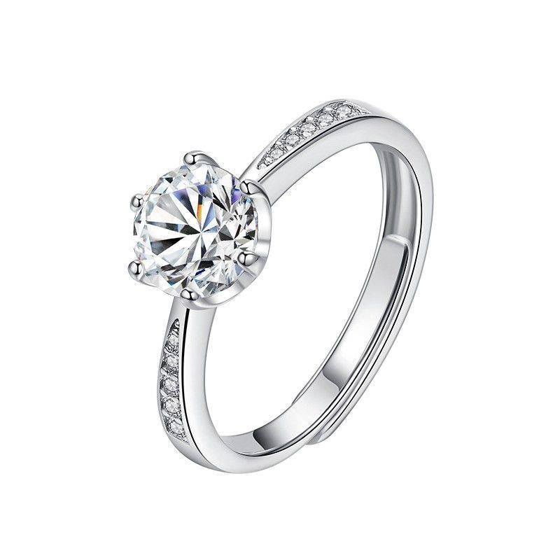 Moissan diamond sterling bạc Nhẫn 925 sáu móng Tính khí sống động một carat kim cương Moissanite nữYY