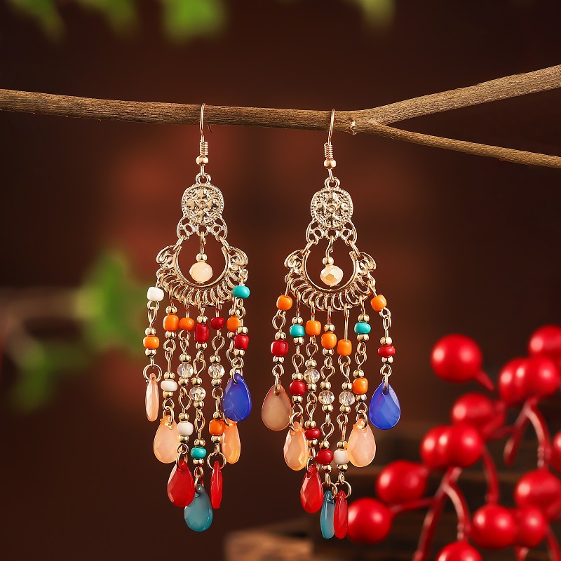 Khuyên Tai Tròn Tua Rua Nhiều Lớp Phong Cách Bohemian Mới Cho Nữ