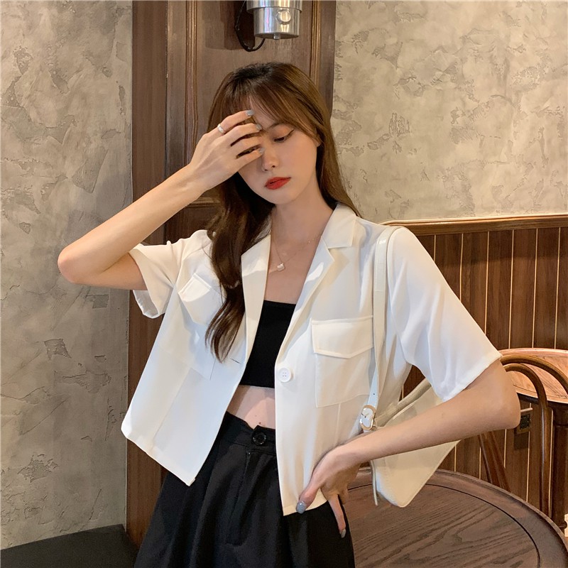 📷 Áo Blazer tay ngắn, kiểu croptop ( 2 màu ) | BigBuy360 - bigbuy360.vn