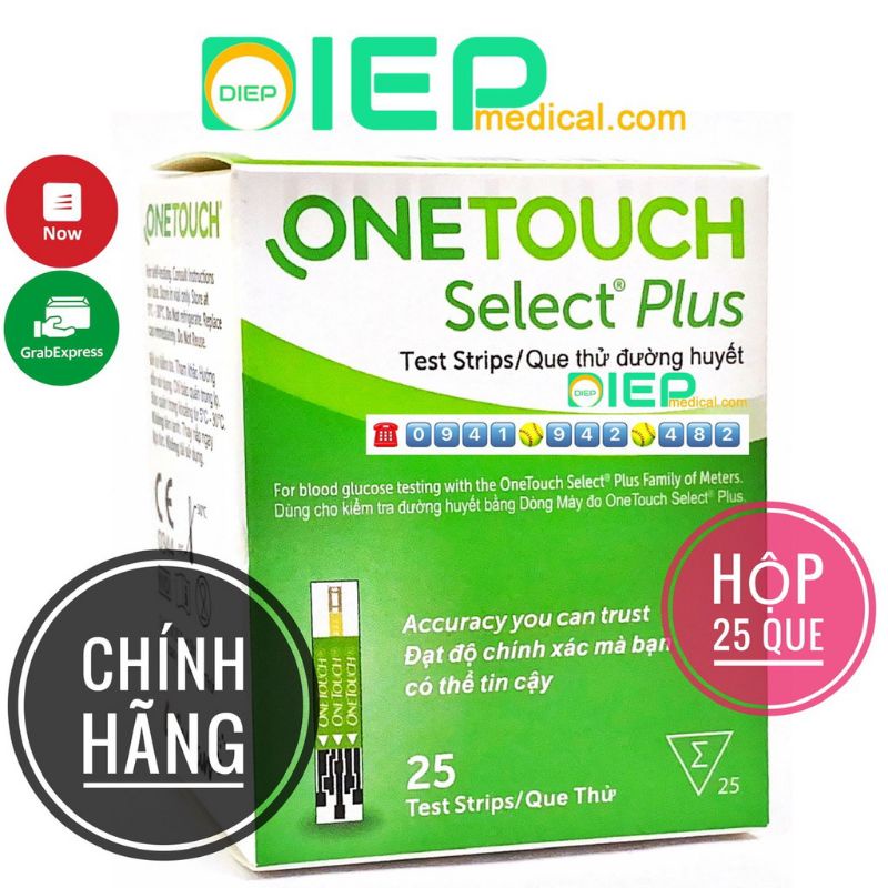 QUE THỬ ĐƯỜNG HUYẾT ONETOUCH SELECT PLUS SIMPLE - HỘP 25 QUE THỬ