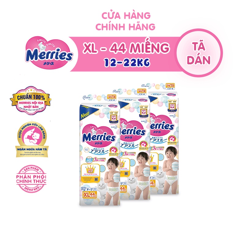 Combo 3 Tã dán Merries Đủ Size NB90/S82/M64/L54/XL44