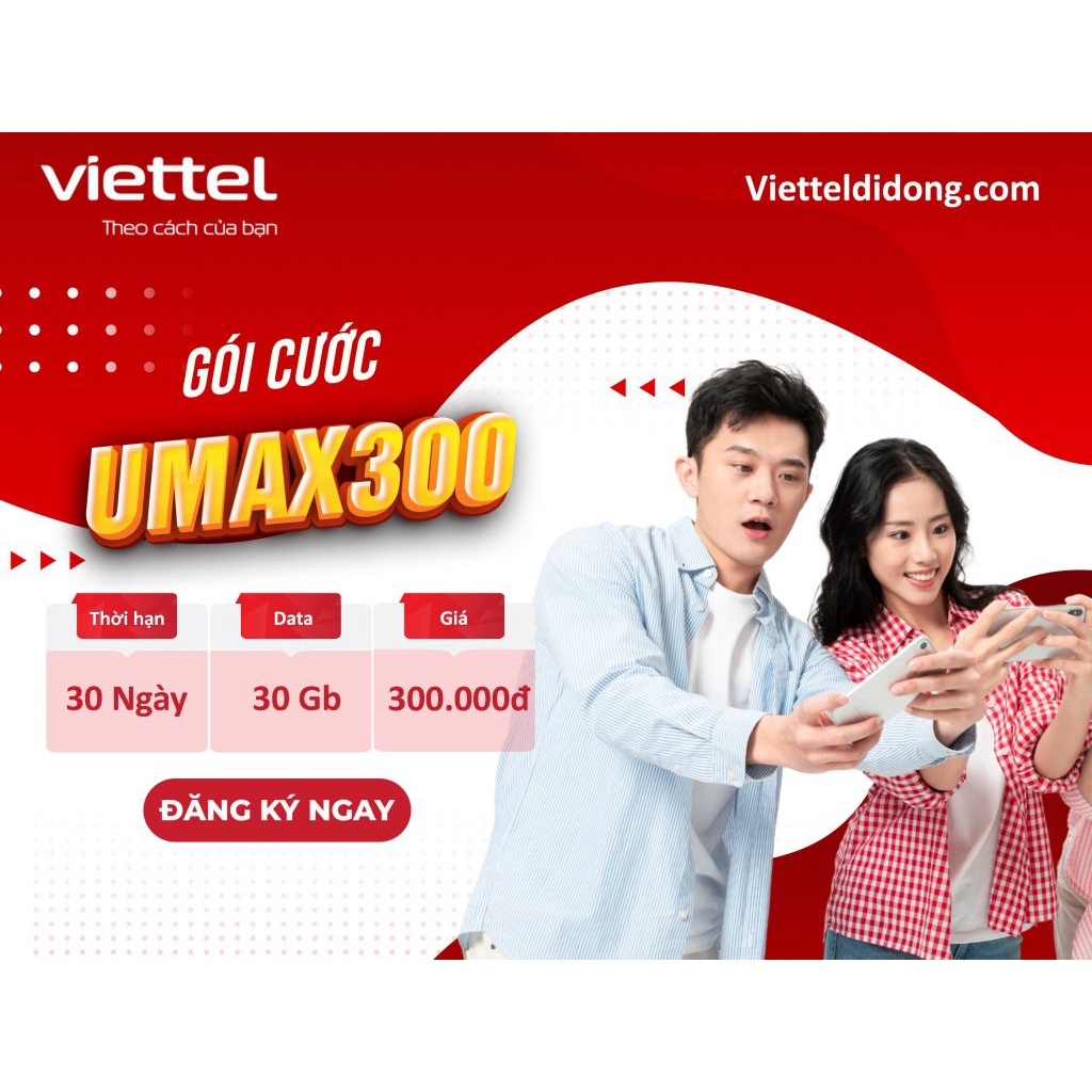 Sim viettel 4G umax300 thoải mái truy cập data tốc độ cao không giới hạn, sim định vị, max băng thông, sim phát wifi