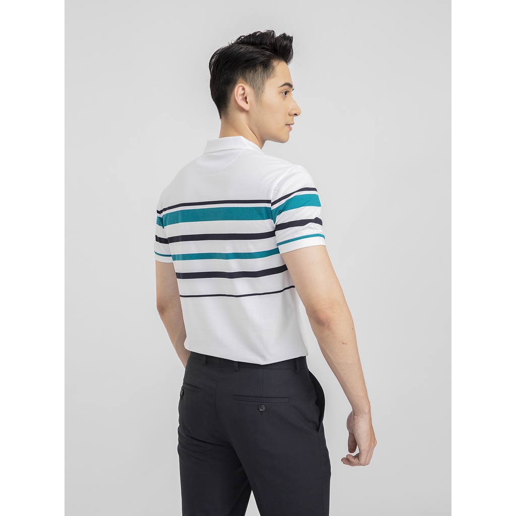 Áo thun ngắn tay có cổ cho nam ARISTINO hoạ tiết kẻ ngang phối màu, mềm nhẹ thấm hút tốt - APS001S1