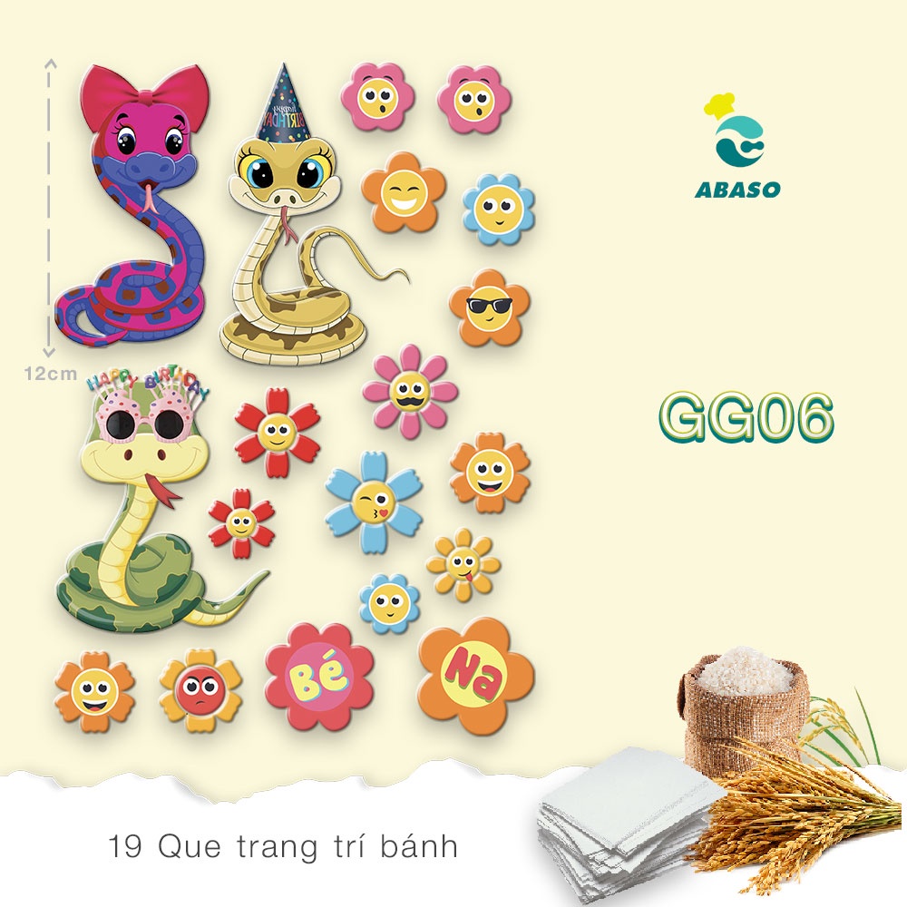 Giấy gạo in hình trang trí bánh, Phụ kiện làm bánh, Phụ kiện trang trí bánh sinh nhật bánh kem, Mẫu tị, Mẫu con rắn
