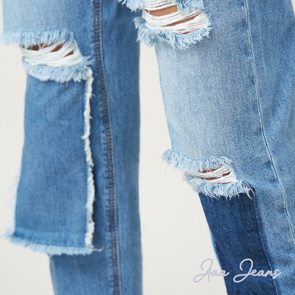 [Mã WABRLOW5 giảm 15% đơn 300K] Quần Jean Nữ Rách Bụi Aaa Jeans Lưng Cao Boyfriend Xanh Nhạt