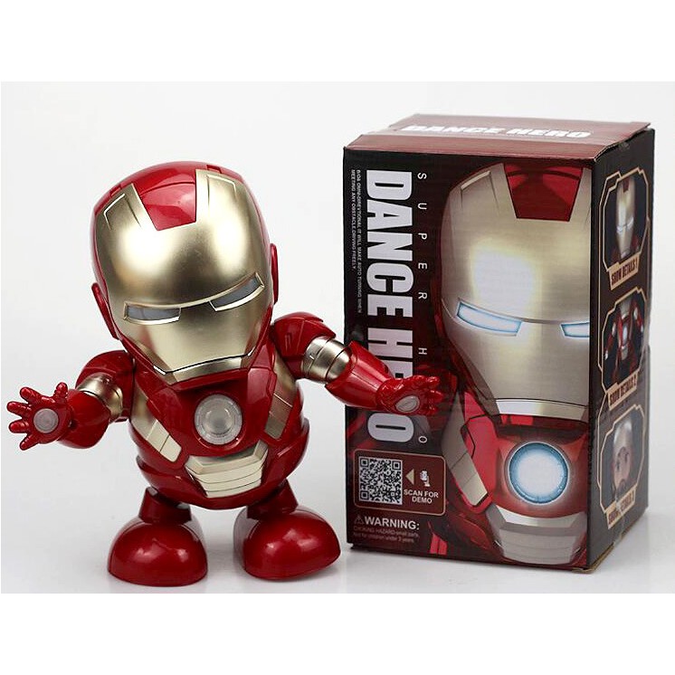 Đồ chơi Robot Iron Man Người Sắt nhảy múa theo nhạc, có đèn, có 2 chế độ nghỉ