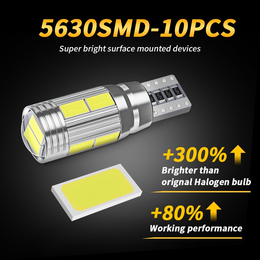 Set 2 Đèn LED T10 5630 10SMD Ánh Sáng Trắng Cho Xe Ô Tô