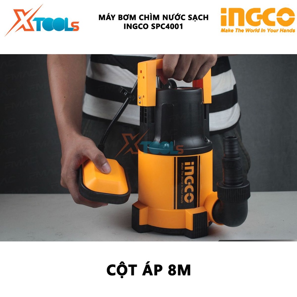 Máy bơm chìm nước sạch INGCO SPC4001 | Máy bơm chìm Điện áp 220-240V ~ 50Hz Công suất đầu vào 400W Cột áp 8M Lưu lượng t