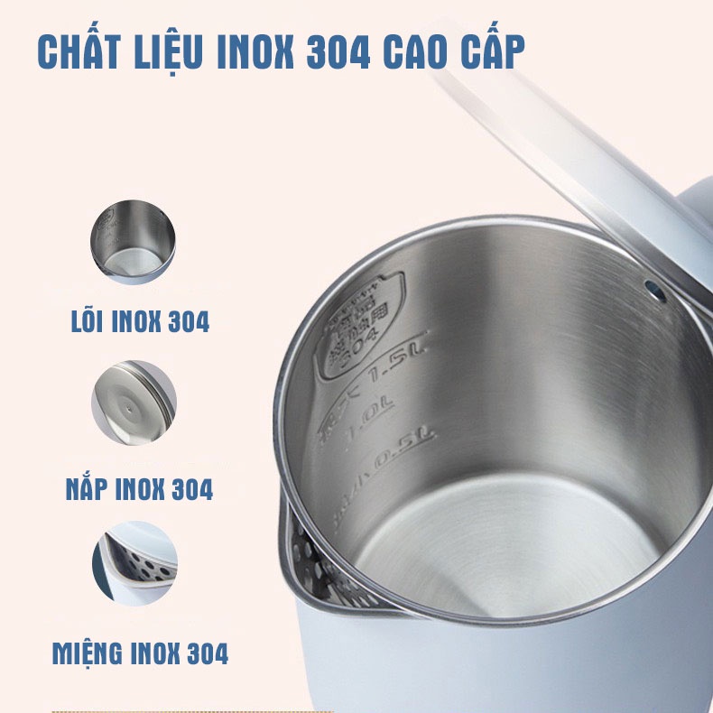 [Mã 154ELSALE2 giảm 7% đơn 300K] Ấm siêu tốc, ấm đun nước chính hãng Bear - ZDH-Q15J1, dung tích 1.5L - BH 6 tháng