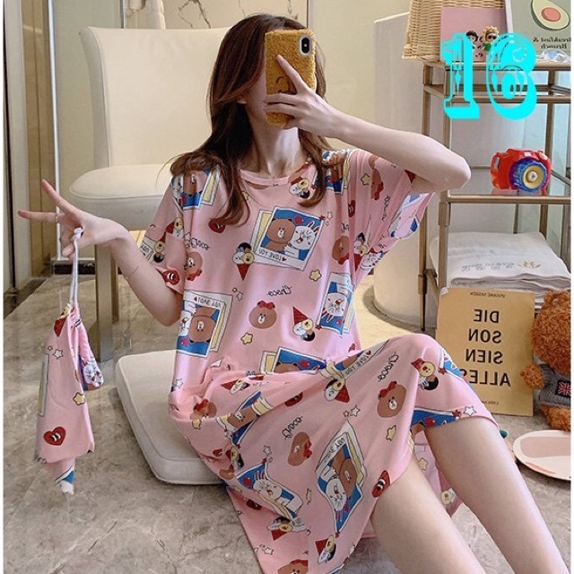 Đầm ngủ cute mẫu mới ,bầu bí bon chen dx nha .