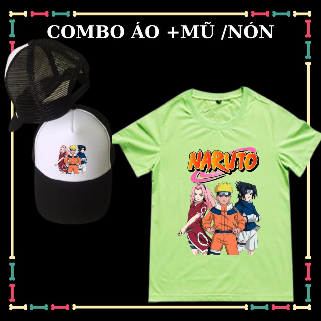 Combo Mũ/nón - Áo thun Naruto trẻ em tay ngắn đủ size áo