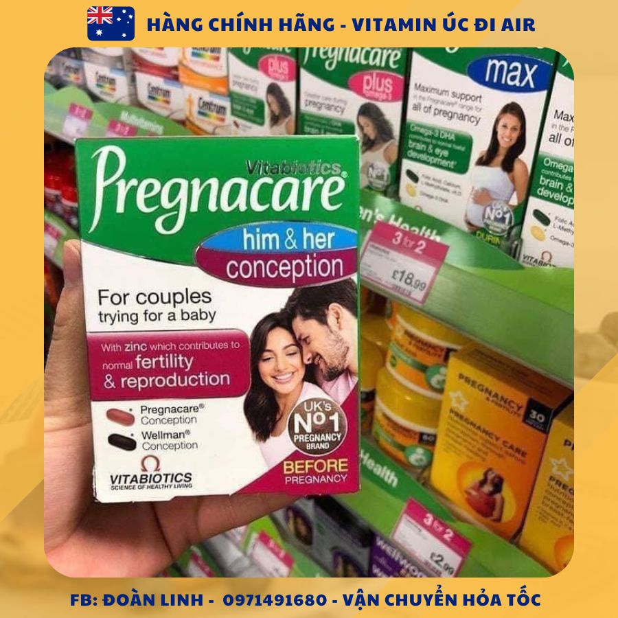 Vitamin Pregnacare Him and Her Conception tăng khả năng thụ thai cho 2 vợ chồng, Hàng chuẩn uk đi air,