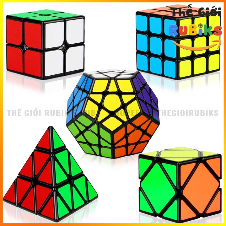 Combo 5 Khối Rubik Sticker Viền Đen Qiyi 2x2 3x3 Skewb Megaminx Pyraminx. Rubic 3x3 Hàng Đẹp Xoay Trơn