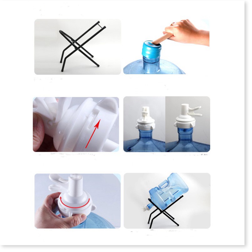 Đầu vòi và kệ lấy nước từ bình úp ngược