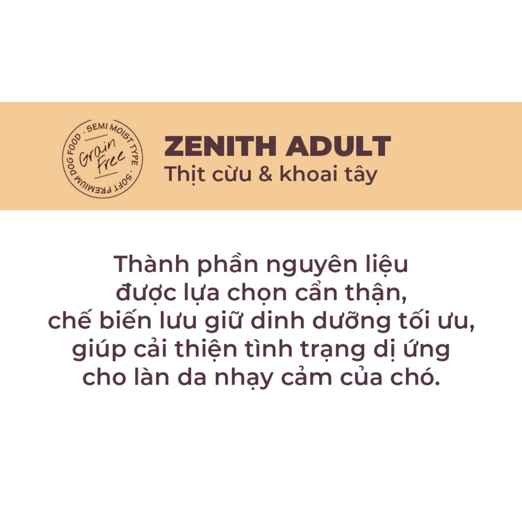 Hạt mềm ẩm cho chó lớn Zenith Adult 500g, thức ăn ướt cho cún trưởng thành Con Mèo Xiêm