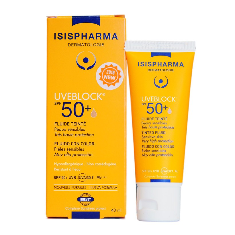 Kem chống nắng có màu dành cho da khô ISIS Pharma Uveblock SPF50+ Fluide Tinted 40ml ( Có màu )