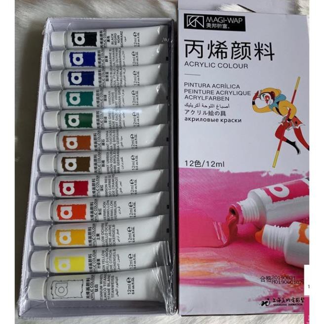 [SALE SỐC] Sét Bột Vẽ Cọ Bản 12 Màu Chuẩn Đẹp MAGI-WAp Acrylic Color