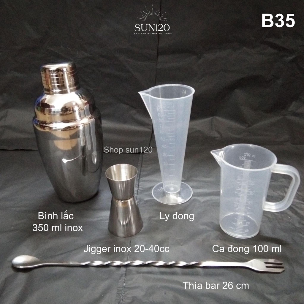 Bộ 5 dụng cụ pha chế cocktail B35 inox cocktail shaker set 5 món
