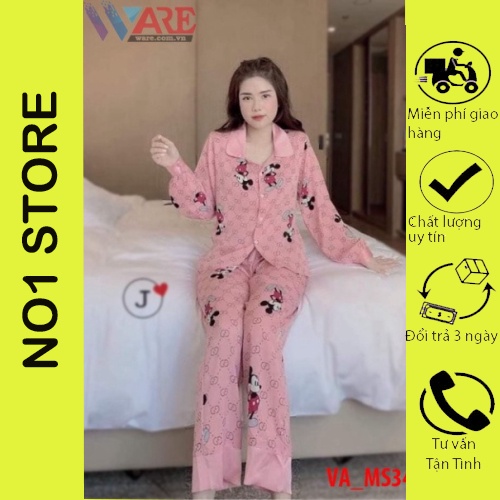 Bộ Pijama đẹp áo quần ngủ nữ dài cute mặc trong gia đình mùa đông vui vẻ tươi đẹp giá quá rẻ Lụa Kate Thái No1 Store