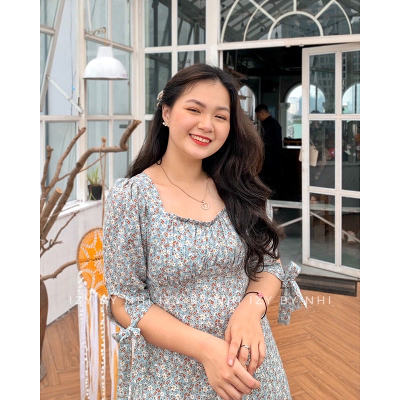 VÁY ĐẦM HOA NHÍ XANH BIGSIZE TAY LỠ NHÚN NGỰC - BLOOMY DRESS - IZYBYNHI