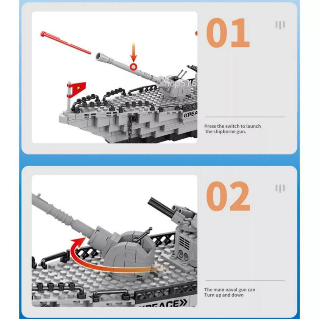 Đồ chơi xếp hình hạm đội tàu chiến tên lửa với 1560 chi tiết dài 75cm nhiều kiểu chơi khác nhau