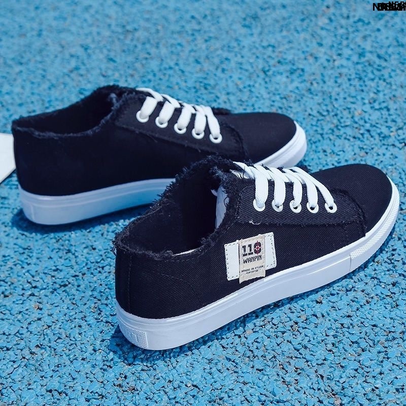Giày lười vải bạt màu trắng thời trang xuân hè Hàn Quốc không gót cho nữ sinh
