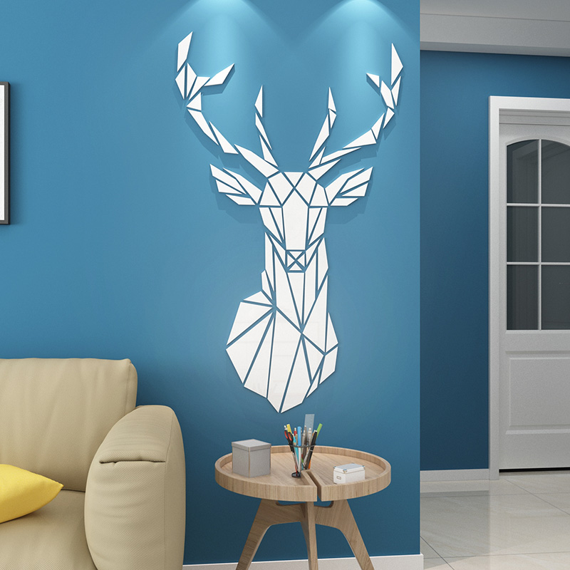 Gương acrylic dán tường trang trí nội thất hình đầu hươu 3D