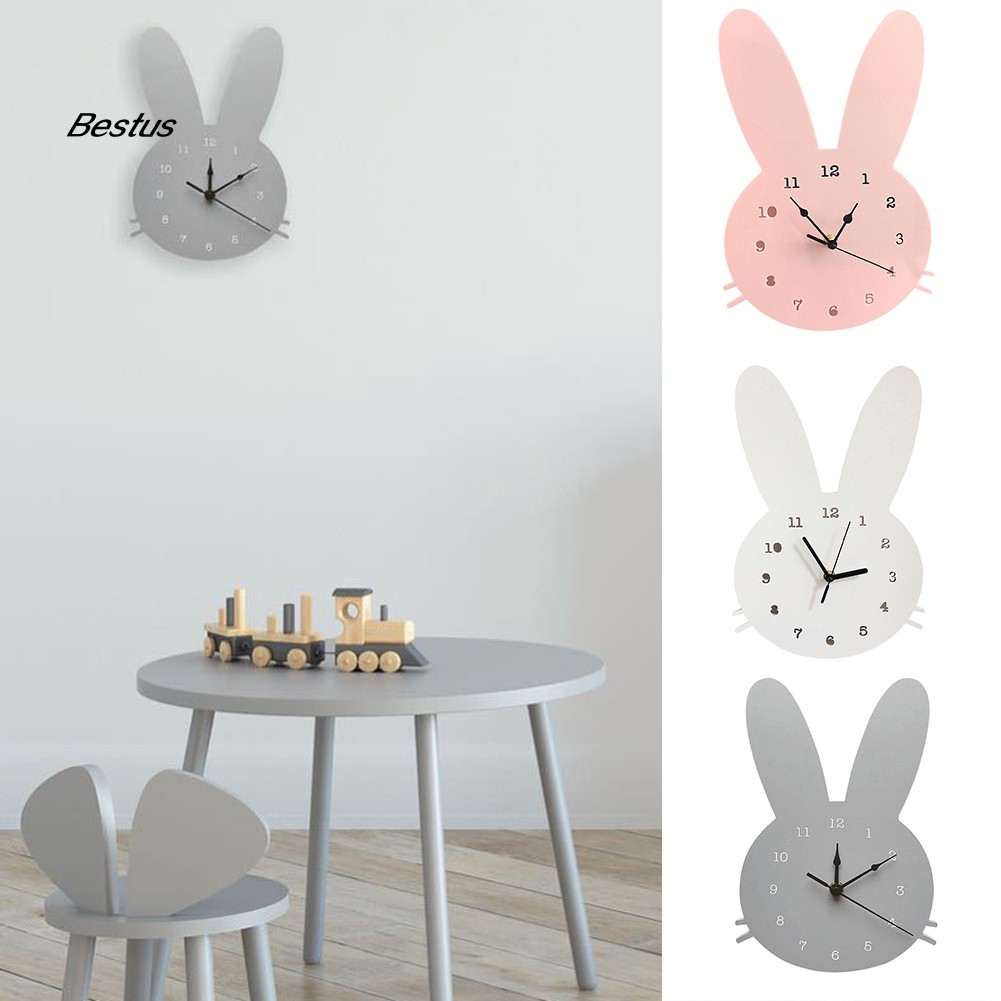Đồng hồ treo tường hình con thỏ bằng gỗ dễ thương