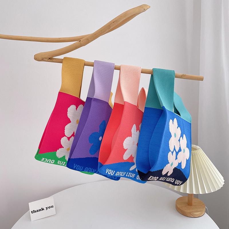 Túi Xách Nữ Dệt Kim Họa Tiết Hoa Thời Trang Hàn Quốc