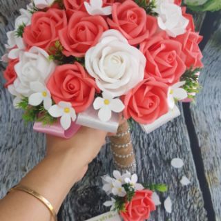 BÓ HOA CƯỚI ĐẤT SÉT.Tặng 1 cài áo