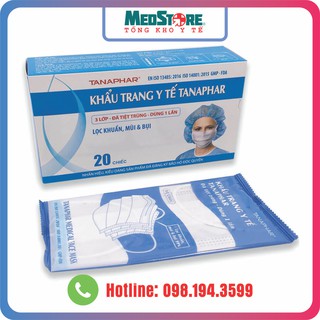 Khẩu trang y tế Tân Á TANAPHAR 3 lớp hộp 20 chiếc (đã tiệt trùng, túi đựng riêng)