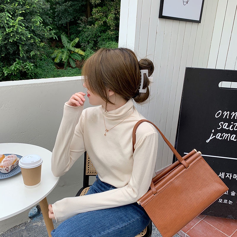 Áo sweater Dệt Kim Cổ Lọ Dáng Ôm Màu Trắng Đen Thời Trang Thu Đông 2023