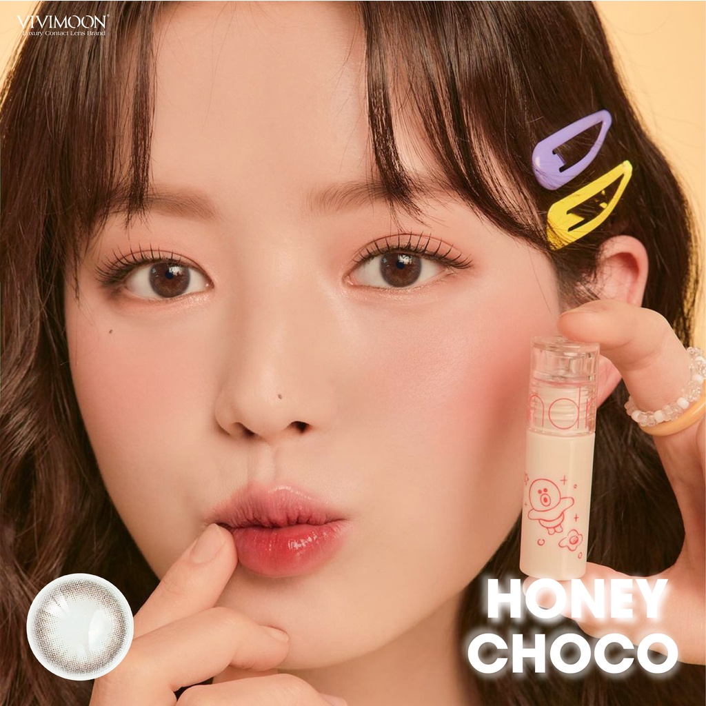 Kính Áp Tròng Cận Cho Mắt Thở VIVIMOON màu nâu tự nhiên - HONEY CHOCO 13.1 mm