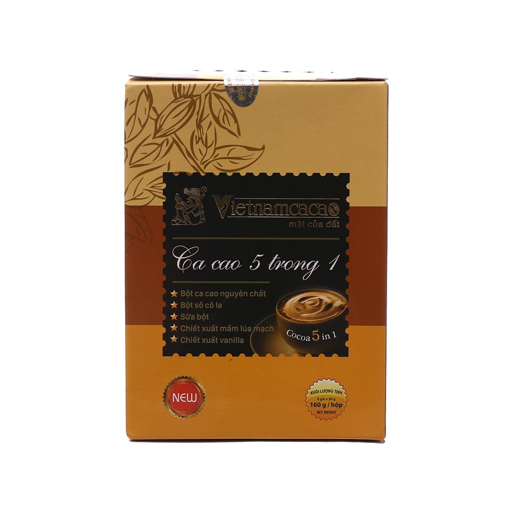 Bột cacao uống liền 5 in 1 Vinacacao hộp giấy 160g