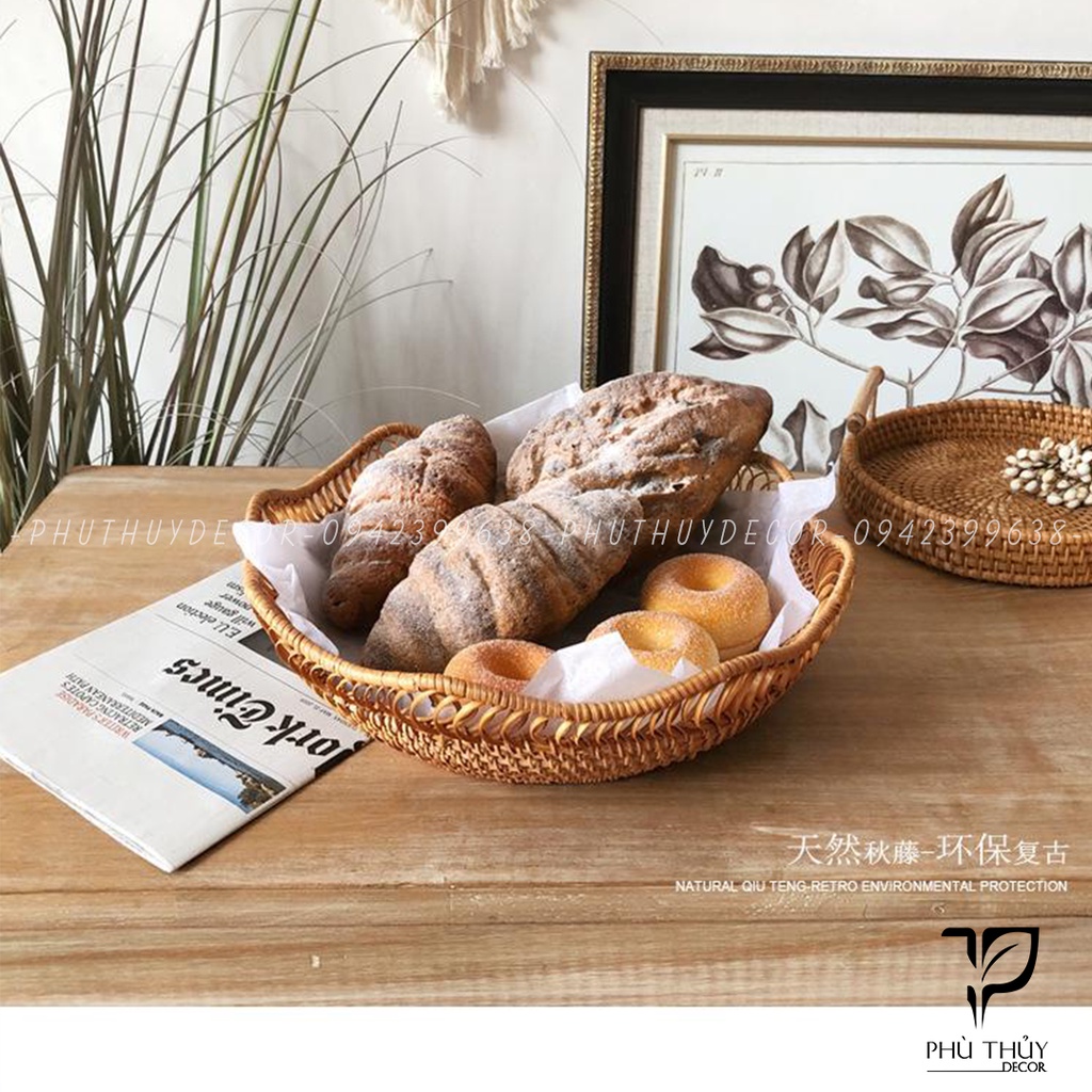 Khay mây, giỏ mây viền sóng lượn, đĩa mây decor, đựng hoa quả, bánh kẹo
