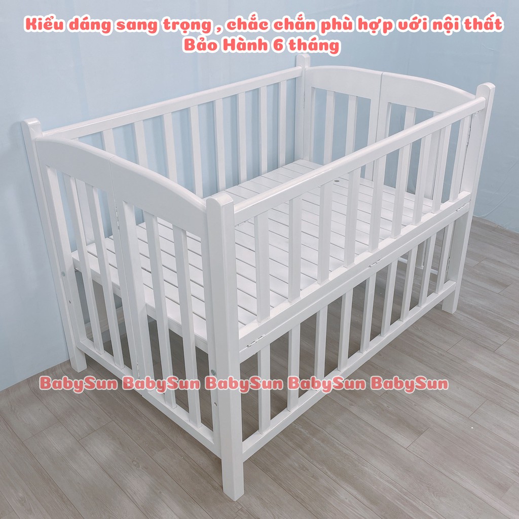 Cũi Cho Bé Cũi Gỗ BabySunChất Liệu Gỗ Quế Xuất Khẩu Nhiều Màu Có 3 Nấc Giát Cũi BHành 24 Tháng Hàng Xuất Khẩu Tặng BXe