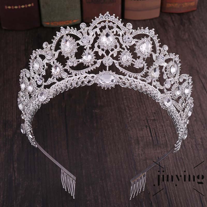 Vương miện GETNOIVAS đính đá pha lê vintage với lược cài phong cách baroque