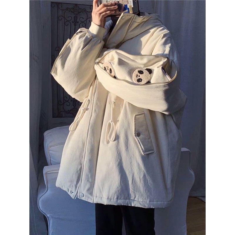 Áo khoác Parka kaki gấu panda oversize unisex nam nữ Ulzzang trần bông siêu ấm ❤️