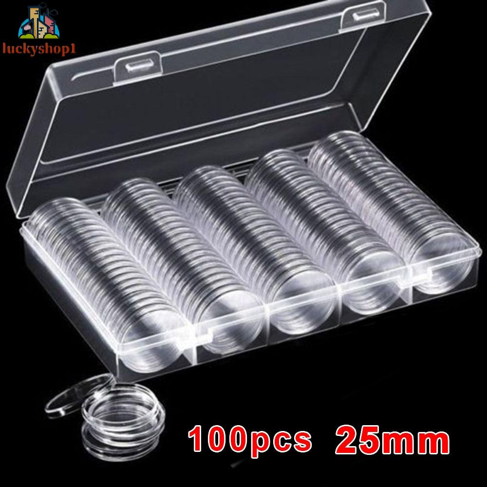 100pcs 25mm Clear Round Coin Capsule Container Storage Box Holder Portable Case Quality Assurance Buy with confidence