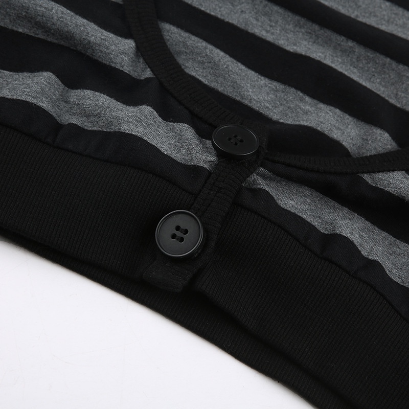 DUNEA Áo Thun Croptop Tay Dài Cổ Vuông Kẻ Sọc Cá Tính Cho Nữ