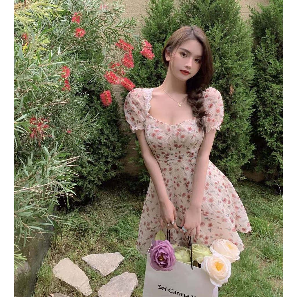 [Mã FAMARAL1 giảm 10K đơn 50K] Đầm Hoa Nhí Cổ Vuông Tay Bồng Hở Lưng Quyến Rũ Nhẹ Nhàng Cho Nữ HT018 | BigBuy360 - bigbuy360.vn