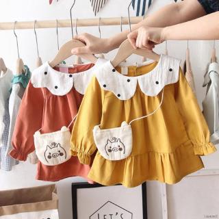 Đầm Babydoll tay dài hoạ tiết chấm bi cho bé gái