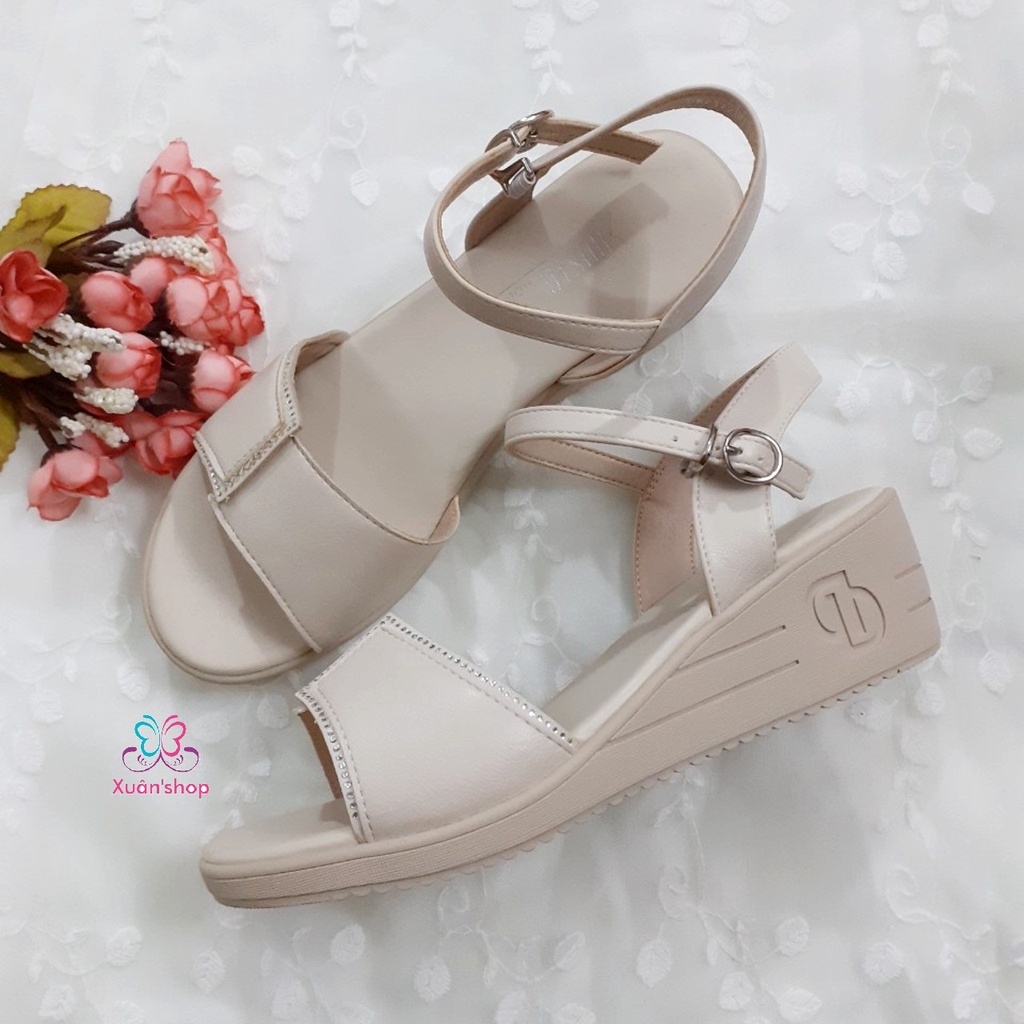 Sandal Dusto quai ngang đính đá, đế xuồng cao 5cm (có sẵn)