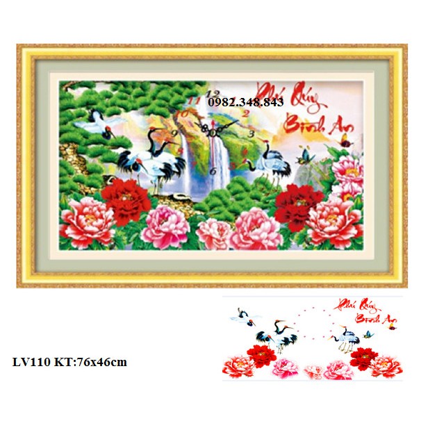 Tranh đính đá đồng hồ phú quý bình an KT:76x46cm, Tranh gắn đá chưa gắn.