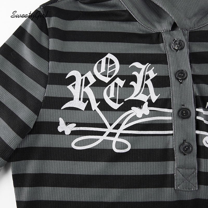 Áo Polo Tay Ngắn Cổ Bẻ Dáng Ôm In Họa Tiết Kẻ Sọc Thời Trang Xinh Xắn Cho Nữ