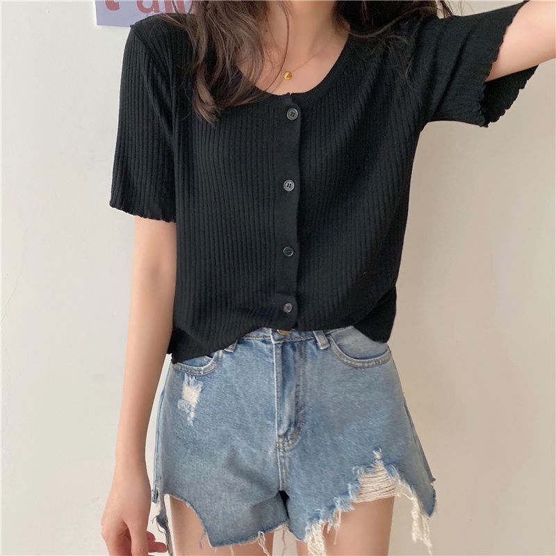 Áo Cardigan Dệt Kim Tay Ngắn Phong Cách Hàn Quốc Thời Trang Mùa Hè Cho Nữ